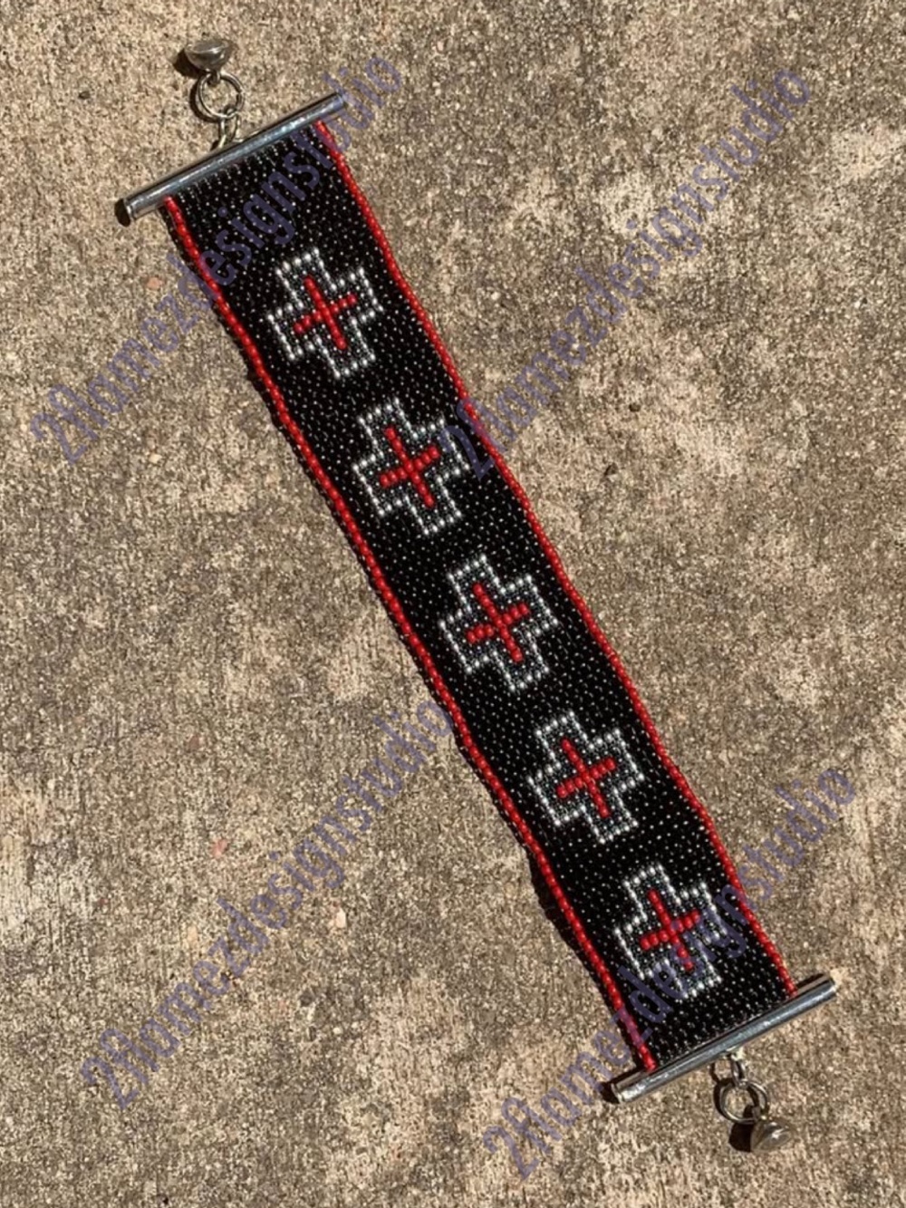Handmade ‘Cross’ Seed Bead Bracelet - 7.5”